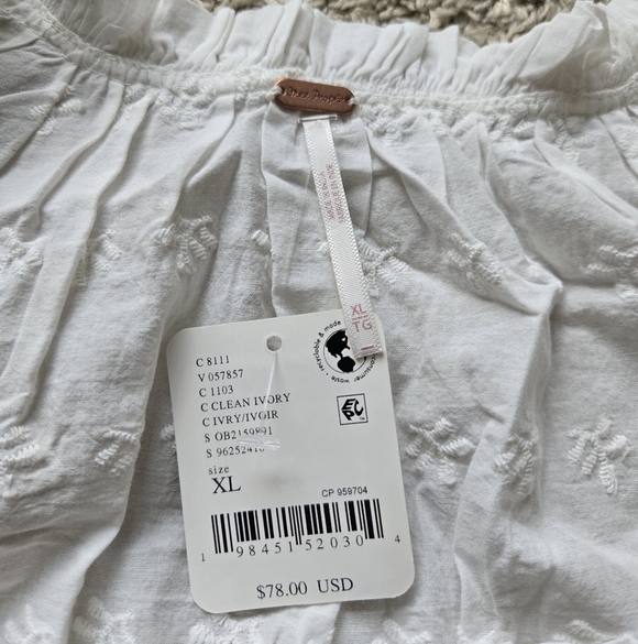Free People Marina Eyelet Tank Top Womens XL White Cotton Crop - Picture 2 of 6